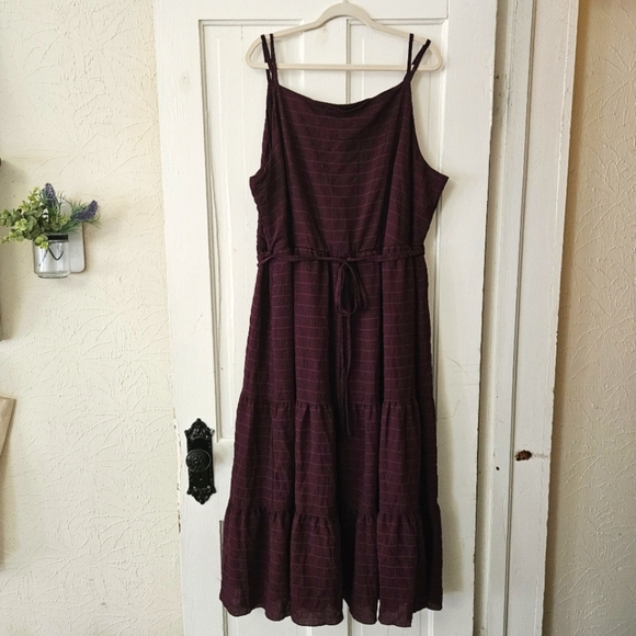 Cato Women’s Purple Tiered Striped Dress Size 26/28 Tie Belt, Spaghetti Straps - Picture 1 of 5